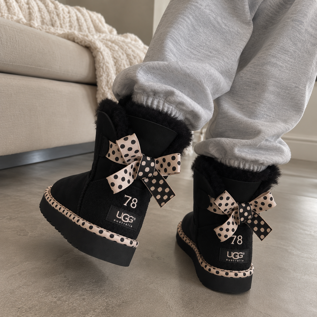 Polka Dot Bow Cozy Boots