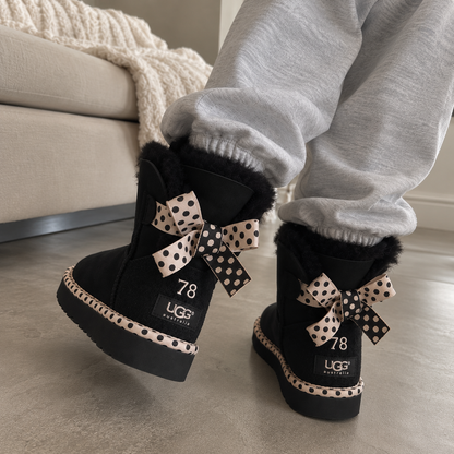 Polka Dot Bow Cozy Boots